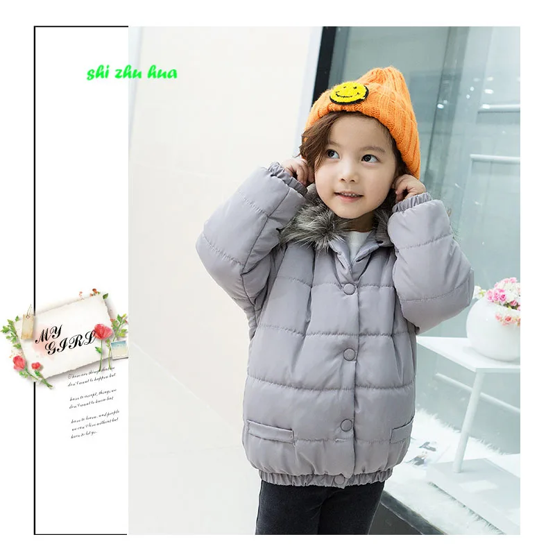 

2017 winter children warm cotton jacket 2-7 year old boy girl clothes fur collar clothes thick children's clothing high quality