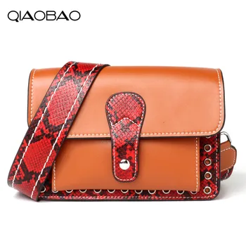 

QIAOBAO 2020 Fashion Snake Pattern Real Leather Handbags Shoulder Cowhide Wholesale Shopping Bag Portable Practical Ladies Bag