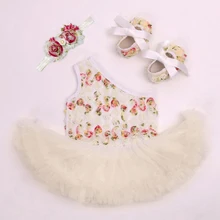 Комплекты одежды из 3 предметов для маленьких девочек; комбинезон с розами на одно плечо; платье+ повязка на голову+ обувь; платья принцессы; вечерние костюмы; Vestidos