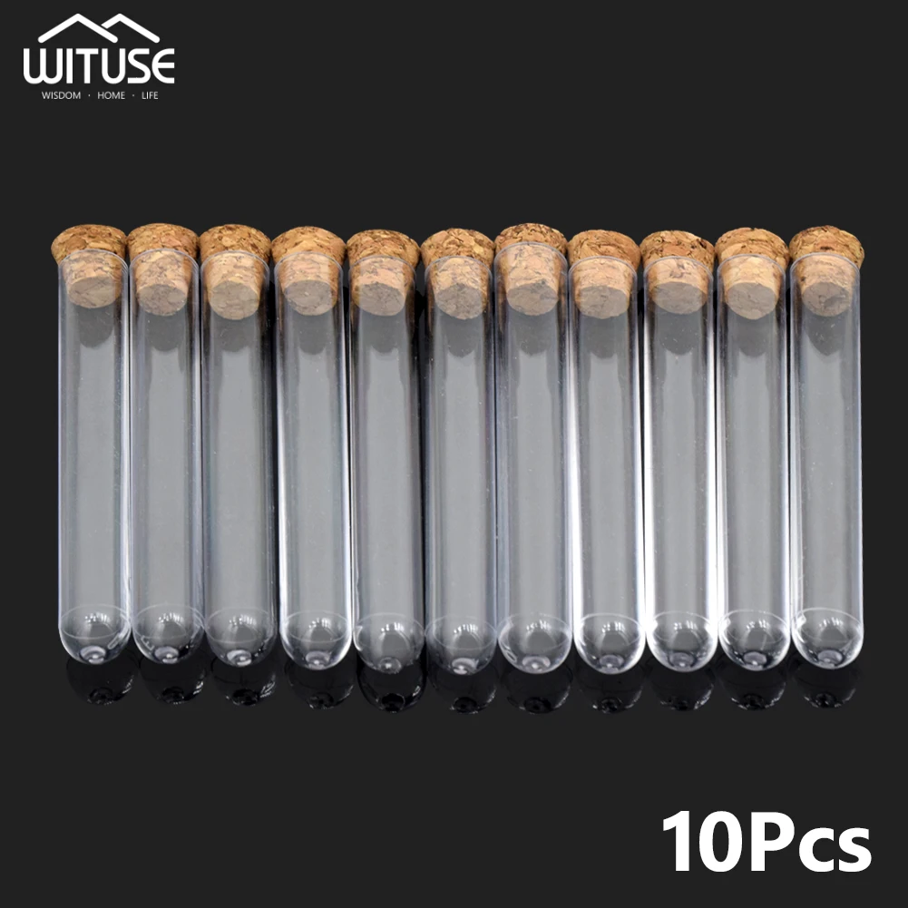 10 قطعة/الوحدة 20x150mm البلاستيك أنبوب اختبار مع الفلين شقة أسفل شفافة مختبر فارغة المعطرة ماكينة تحضير الشاي الحلوى تخزين أنابيب