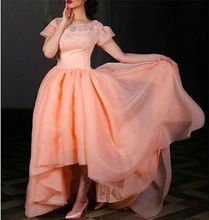 Roben De Soiree 2016 Longue Elegante Kurze Ärmel Eine Linie Organza Abendkleider Muslimische Frauen Kleid Bilder