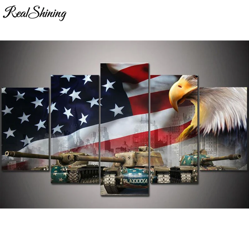 

REALSHINING American flag and eagle,tanks,diy 5d diy diamond painting cross stitch full square mosaic diamond embroidery FS1864