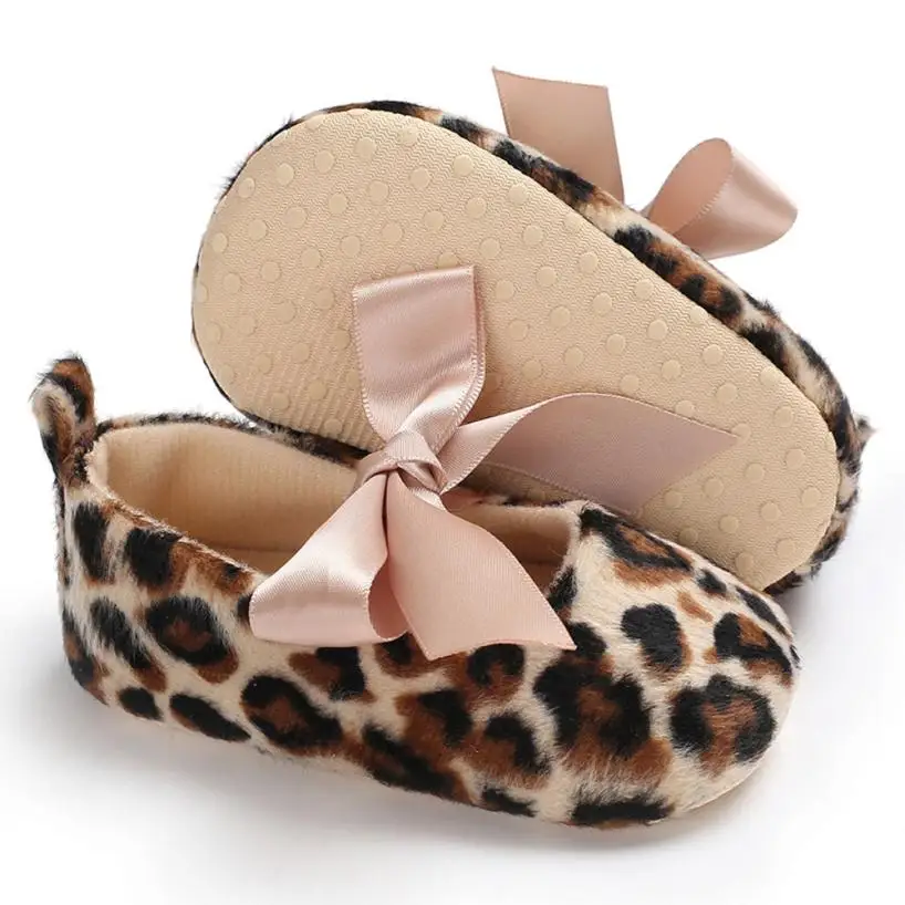 Милый леопардовый галстук для маленьких девочек; мягкий Леопардовый принт; мягкая Нескользящая детская обувь для новорожденных; мягкая подошва; детская обувь;# LD