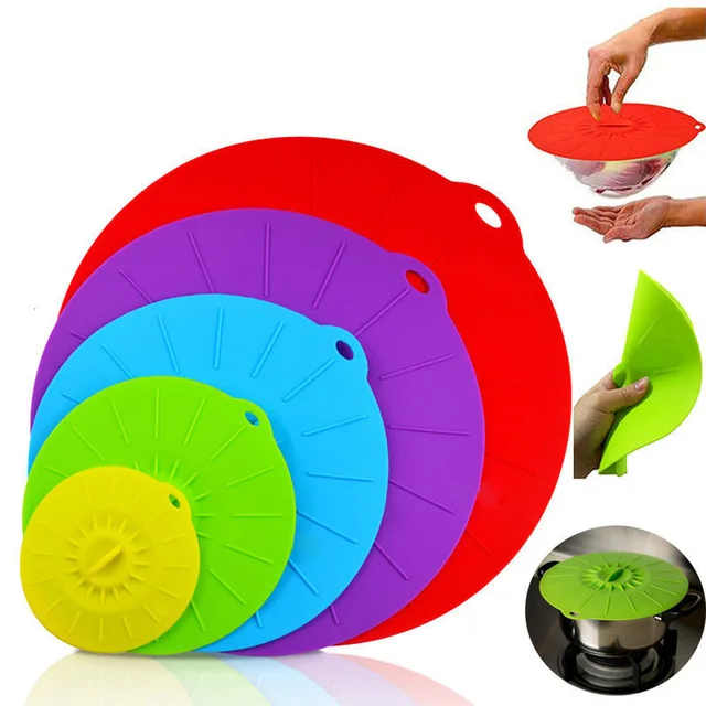 5Pcs/Set Universal Silicone Suction Lid bowl Pan Cooking Pot Lid