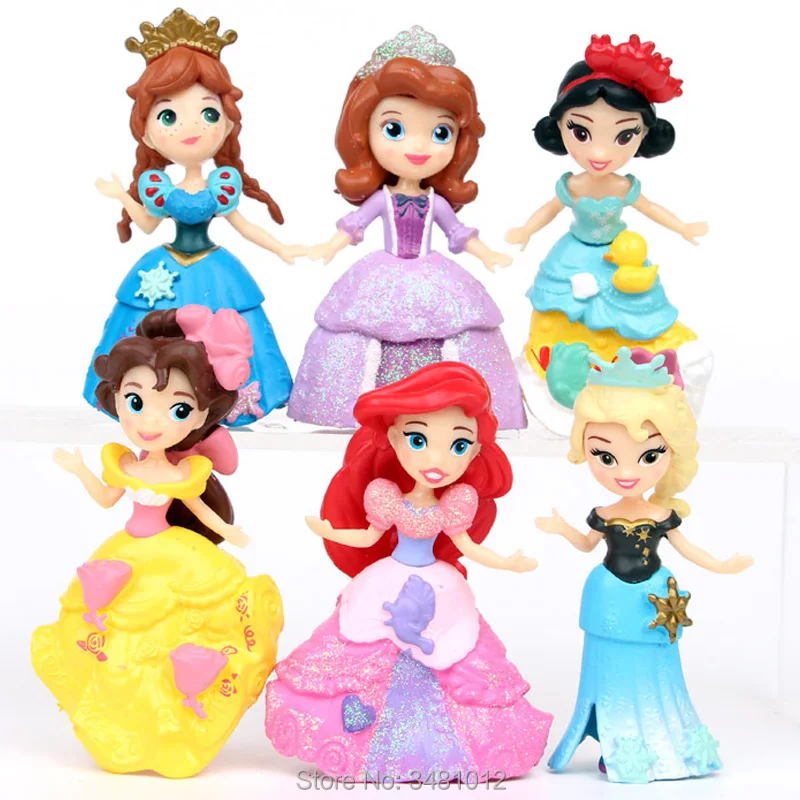 8 см), с изображением Эльзы и Софии, Анны, Золушки спальный Красота бальное платье куклы ПВХ Фигурки принцесса фигурки, детские игрушки для девочек, детская одежда