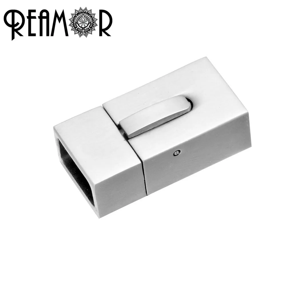 

REAMOR 5pcs 10*5mm 316l Stainless Steel Flat Lock Clasp Leather Cord End Clasp fit Bracelet DIY Jewelry Making Findings Buckle