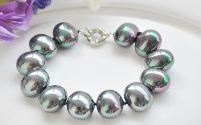 

free shipping 08698 PEACOCK BLACK EGG SOUTH SEA SHELL PEARL BRACELET