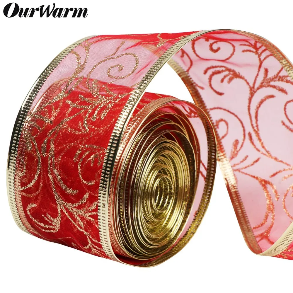 

OurWarm 10 Yard Organza Ribbon Printed Star Christmas Ribbons For Handmade DIY Wreath Gift Wrapping Xmas Tree Bow 5cm Width