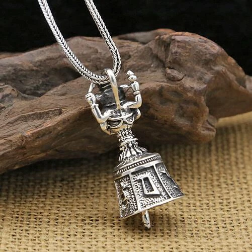 925 Sterling Silver Retro Om Mani Padme Hum Dangle Bell DIY Charm Pendant A2304 925 Sterling Silver Retro Om Mani Padme Hum Dangle Bell DIY Charm Pendant A2304