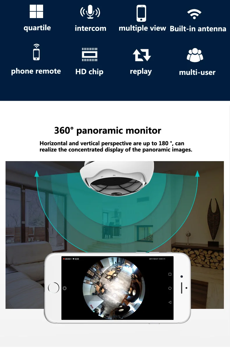 Панорамная Беспроводная панорамная камера 5MP XM 360 degree, сетевая WiFi, ip-камера безопасности рыбий глаз, встроенный микрофон