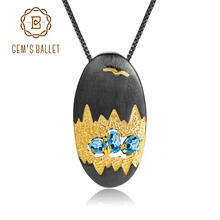 GEM'S BALLET 0.81Ct натуральный Швейцарский Голубой Топаз массивный кулон 925 пробы серебро ручной работы кулон ожерелье для женщин