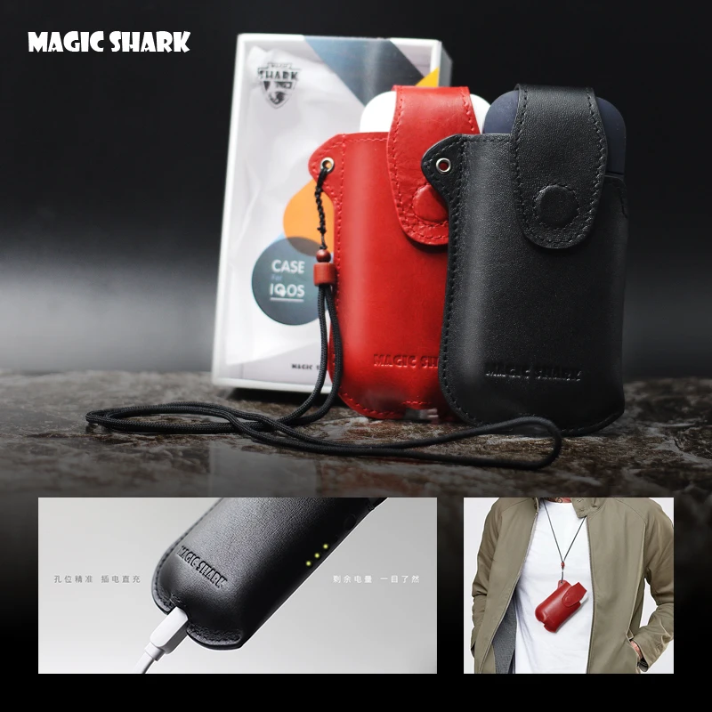 

New Magic Shark Genuine Leather Business Case for IQOS E Cigarette Shell Protective Case Cover Bag For IQOS Black Brown
