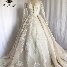 Винтаж Vestidos De Novia с круглым вырезом с аппликацией расшитый кружевом плиссированное платье с длинным рукавом бежевый свадебный наряд