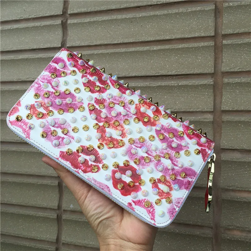 

Leather wallet personalized hand rivet long men's and women's long large capacity wallet big banknote credit card multifunction