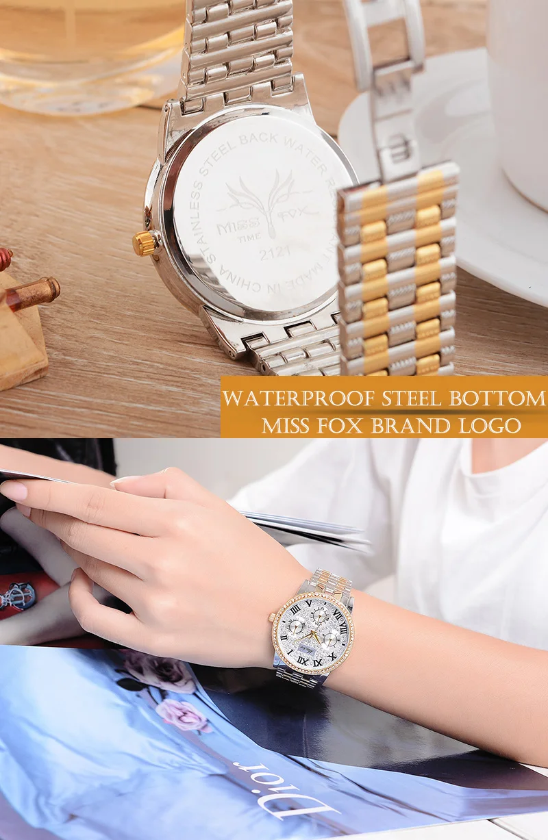 Miss Fox MISSFOX Female Fashion Business Watches Stainless Steel Quartz Watch Casual Style Women Wristwatch Relogios Femininos (2)