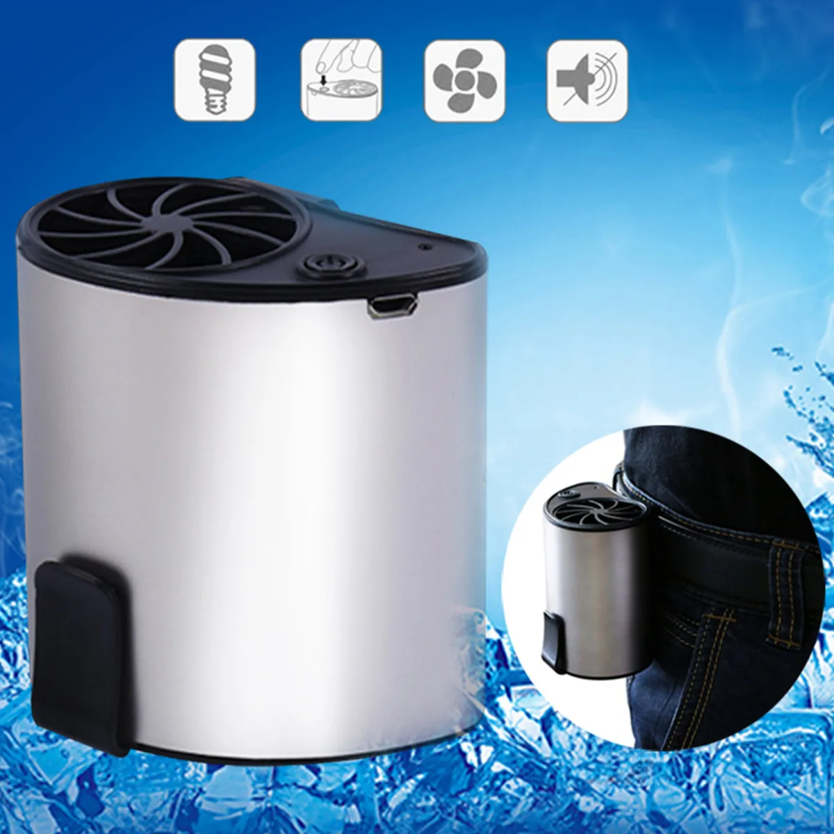 

USB Clippable on Belt Mini Mobile Cooler Small Waist Fan Portable Rechargeable Silver Gray Black Quick Charging Adjustable