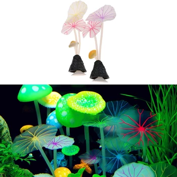 

Aquarium Artificial Lotus Leaf Mushroom Glowing Fish Tank Ornament Decoration