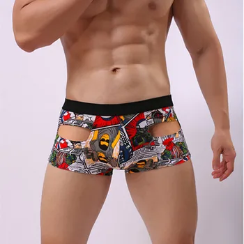 

Fashion Print Boxers Cueca Brand Trunks Mid Cotton Underpant Hole U Convex Pouch Boxer New Sexy Gay Underwear High Quality Home