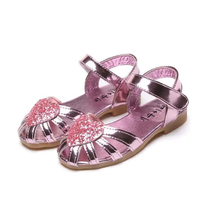 SKHEK/Детские блестящие сандалии принцессы; мягкая обувь для девочек; платье на низком квадратном каблуке; Праздничная обувь; цвет розовый, серебристый, золотой, Шампанский - Цвет: Розовый