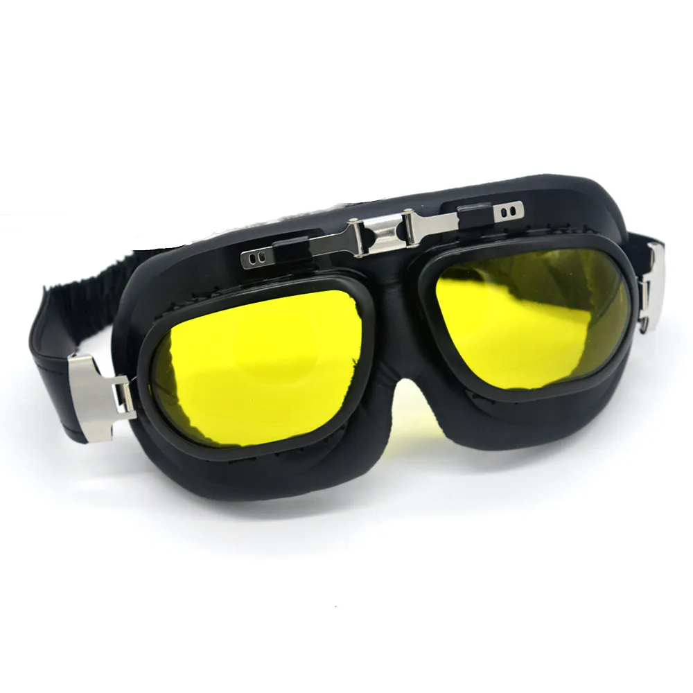 Черная оправа кожаный ремень для мотокросса очки пилота с желтым синим объективом Gafas Винтаж для мотоцикла Lunette Moto качество