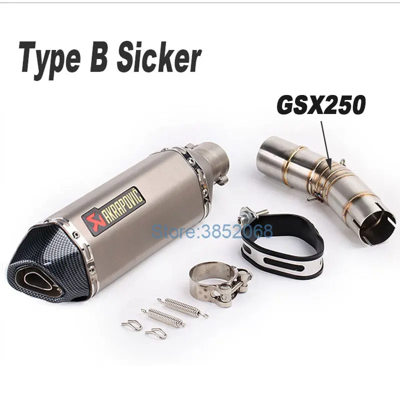 Motocicleta modificada coche deportivo GSX250R medio de conexión pequeña Hexagonal doble Nuzzle Akrapovic Escape tubo Moto Escape