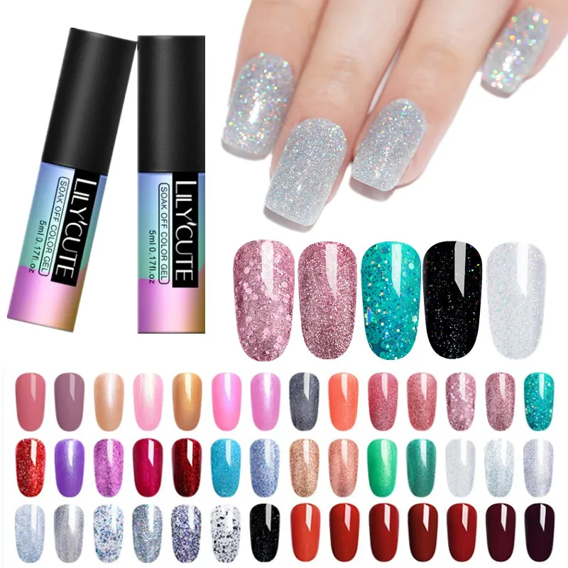 LILYCUTE Glitter Gel Nail Polish 5ML Soak Off UV Gel Nail Art Varnish ...