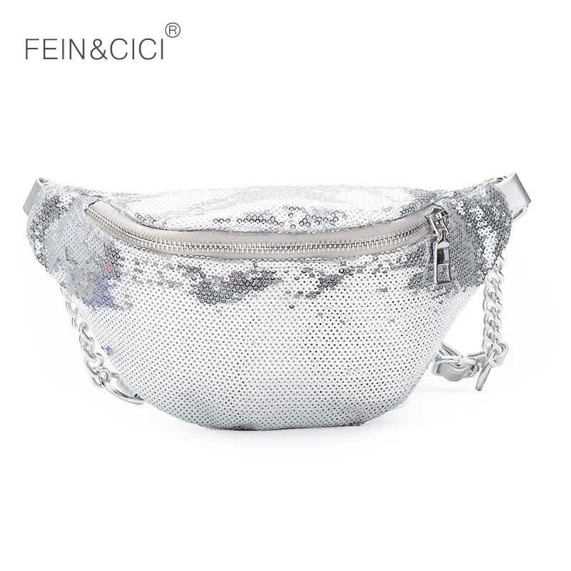 

Belt bag waist bag women paillette fanny Pack 2018 summer hight quality drop shipping silver pink black green color