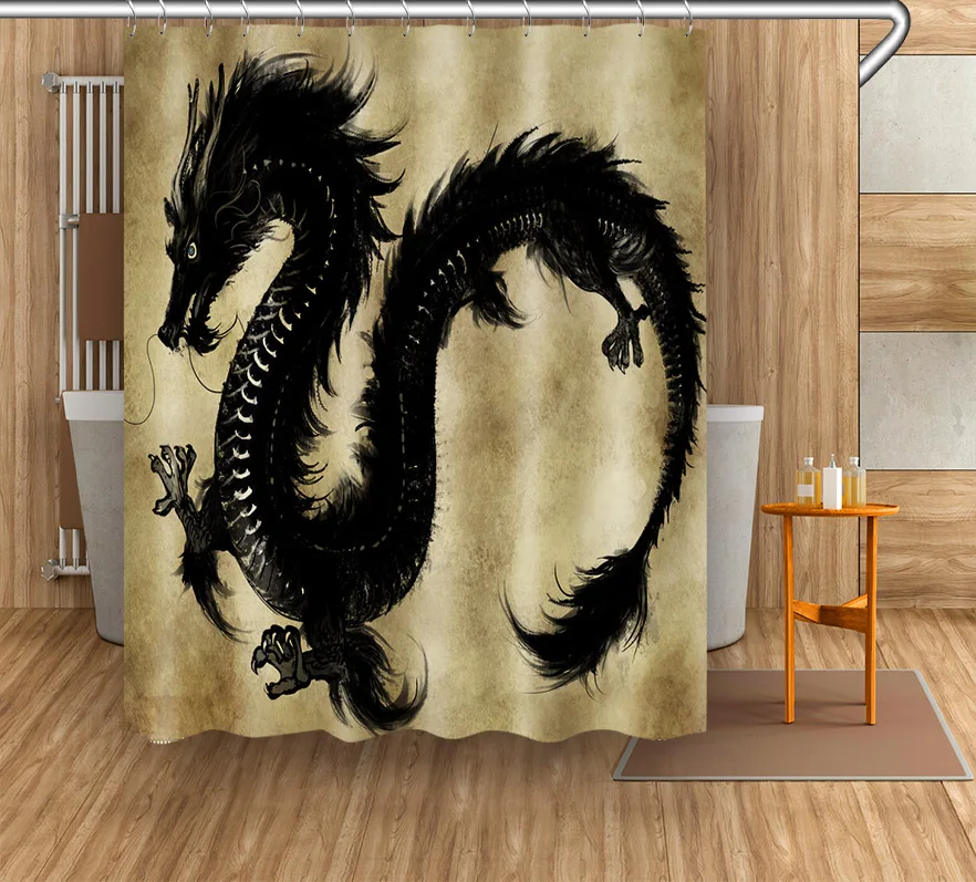 72'' Customized Chinese Black Dragon Shower Curtain Liner Polyester