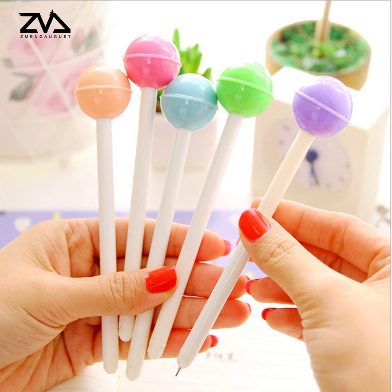 

2pcs/lot Creative lovely stationery lollipop pen kawaii candy color neutral pen students office signature black pen