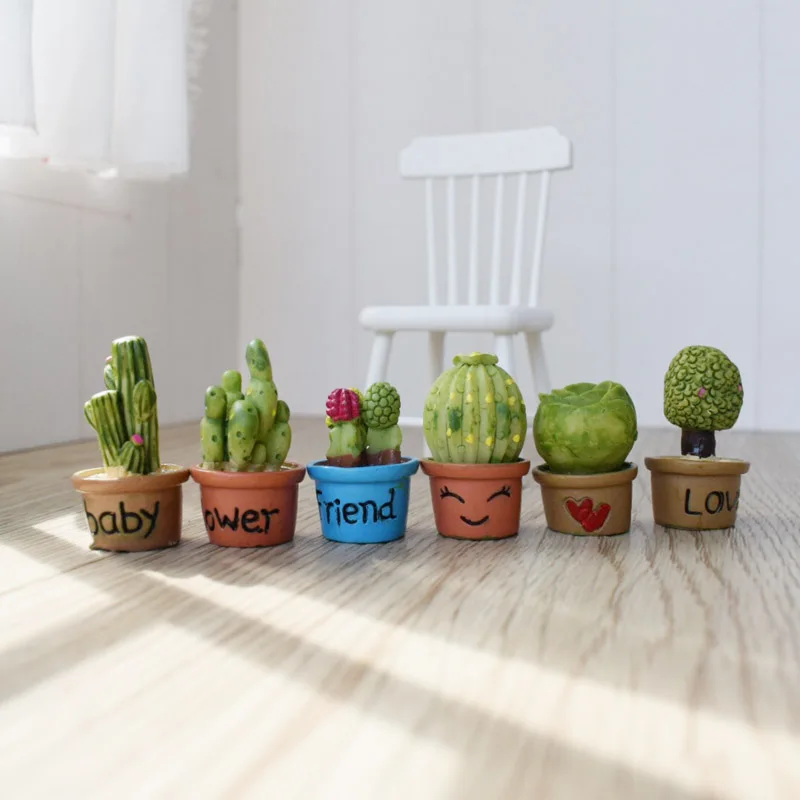 6pcs 16 Miniature Plants Cactus Bonsai Pretend Play