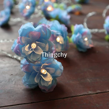 

blue Rose Flower Fairy lights string warm white 20 LED Lights wedding bedroom decoration centerpiece girl for Home Deor