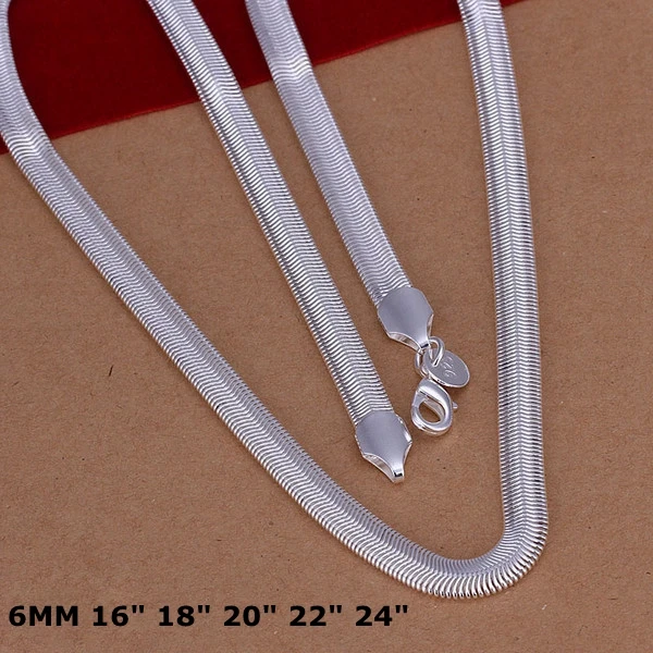 

Engagement Wholesale 16 ~ 24 Inch Silver Necklace N193 Factory price 925 Free Shipping Fashion Jewelry 6mm Snake Bone Necklace