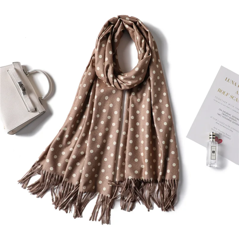 Dot Print Cashmere Scarf Women Thick Warm Shawls and Wraps Winter Scarves Long Pashmina Fashion Tassels Neck Scarfs Hijab Femme