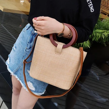 

Summer New Fashion Handbag Beach Boho Woven Knitted Straw Large Capacity Women Bag Over Shoulder Casual String Womens Bag Hot