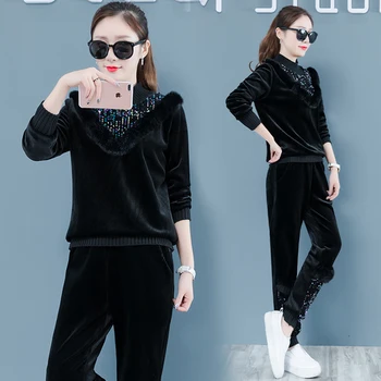 

Fashion Sequin Tracksuit Women Two Piece Set Thicken Splice Year-old Female Costume Conjunto Feminino Ensemble Femme Deux Pieces