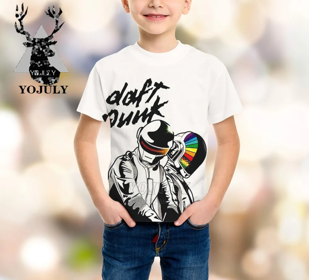 YOJULY, DJ Daft, панк, harajuku, детская одежда с 3d принтом для маленьких мальчиков и девочек, детская футболка, Лидер продаж, модные футболки для девочек, Modis, A160
