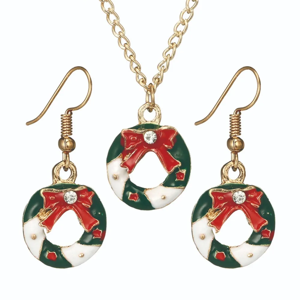 Christmas Candy Necklace Earrings Set Cute Cartoon Donuts Pendant