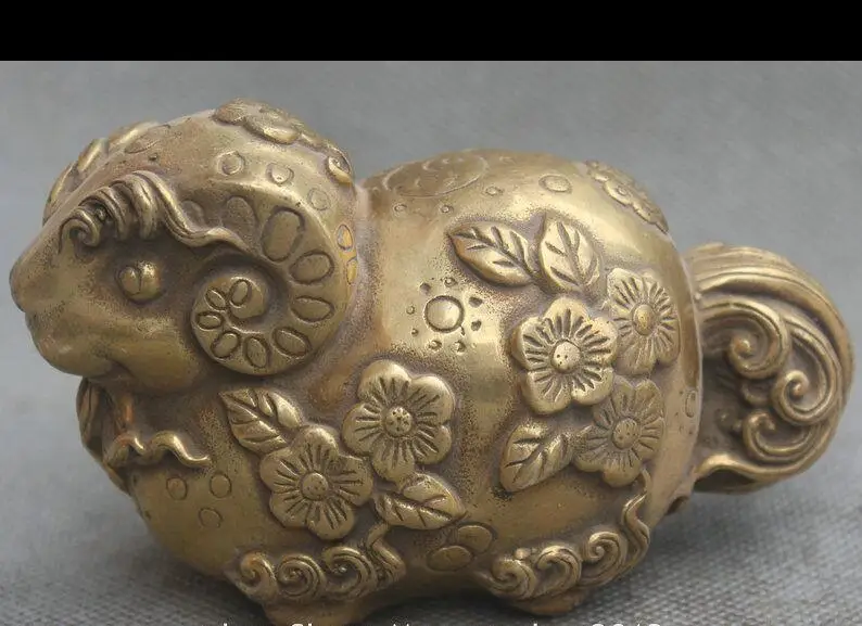 

wan67104069+++5" Chinese Fengshui Brass Zodiac Year Sheep Goat Plum Blossom Auspicious Statue