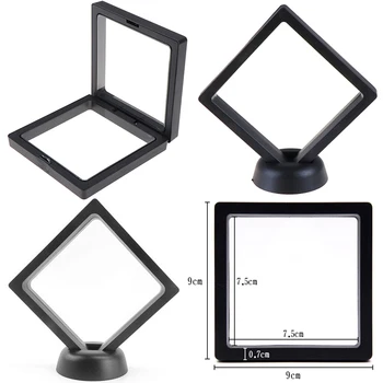 

Fashion Cases Displays Square 3D Albums Floating Frame Holder Black White Coin Box Jewelry Display Show Case For Wedding 90*90mm