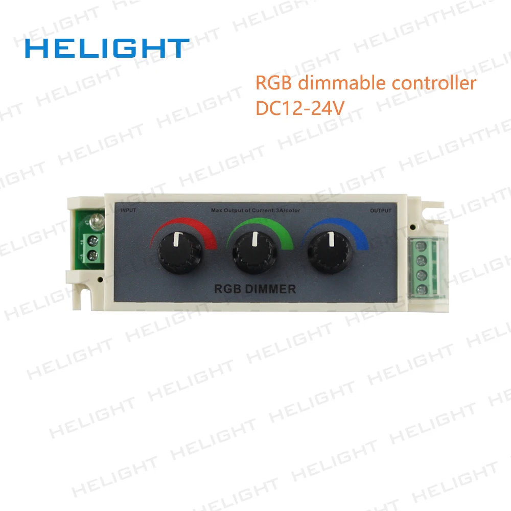 

DC12V-24V 9A Knob RGB LED Dimmer Controller 3 Channel Output for RGB Multi-color LED Strip Lights