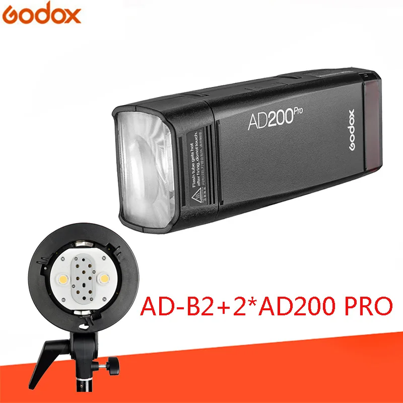 Godox AD200pro+ AD-B2 комплект 200Ws 2,4G ttl эксклюзивная карманная вспышка Батарея и голой светильник мерцание/мигание для камер опционально - Цвет: AD-B2 and 2xAD200PRO