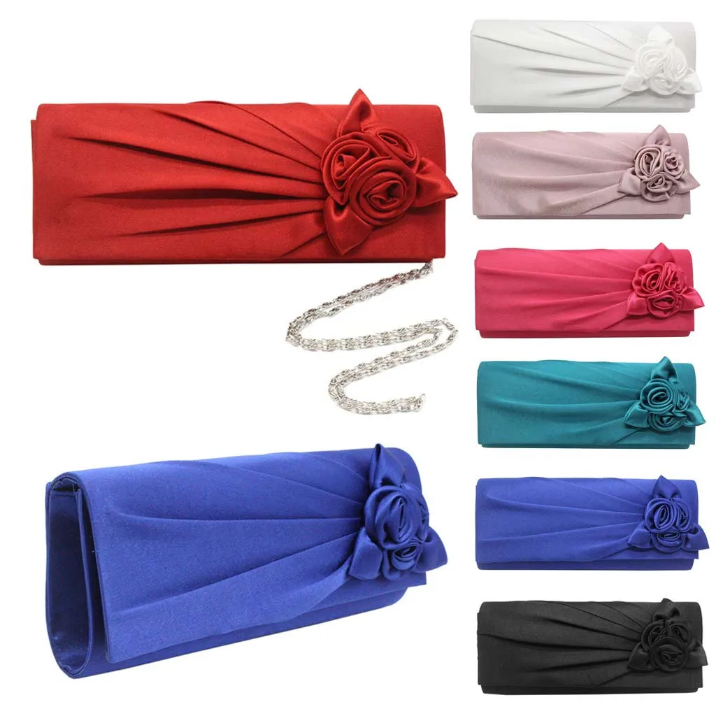 Woman Evening Chain Bag Flower Embroidery Cocktail Party Bags Silk Fabric