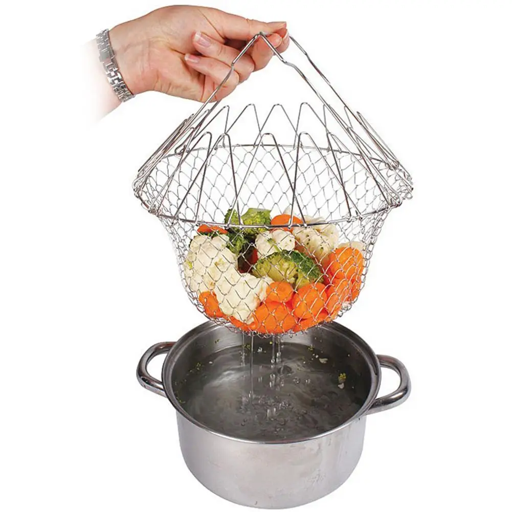1 Pc Foldable Stainless Steel Filter Steam Rinse Strainer Collapsible