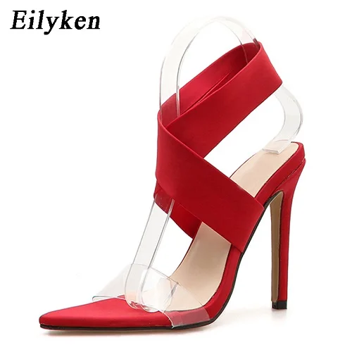 Eilyken/Новинка года; высококачественные женские римские сандалии с открытым носком на высоком каблуке-шпильке; женские вечерние босоножки из эластичной ткани без застежки - Цвет: Red