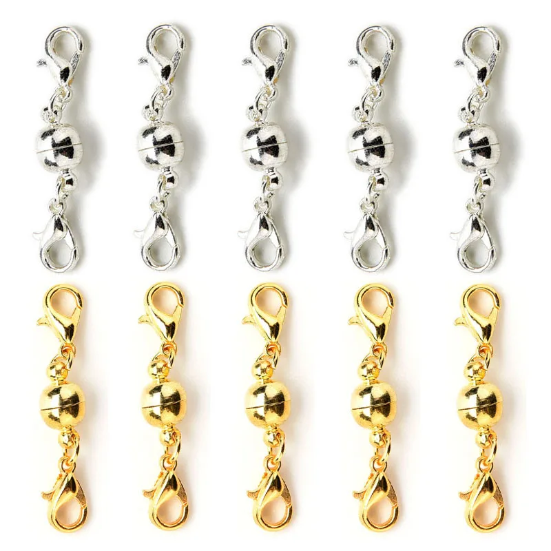 

5 PCS Silver/ Strong Paved Magnetic Clasps Jewelry Findings Magnetic Clasps Lobster Clasps for Necklace and Bracelets 2 Colors