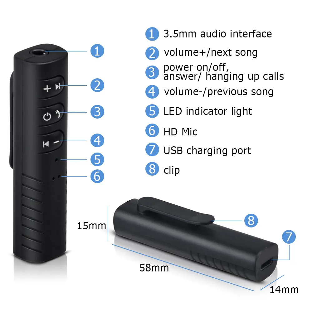Беспроводной стерео адаптер с Bluetooth и разъемом 3,5 мм для автомобильного музыкального аудио приемника Aux 3,5 мм для приемника наушников