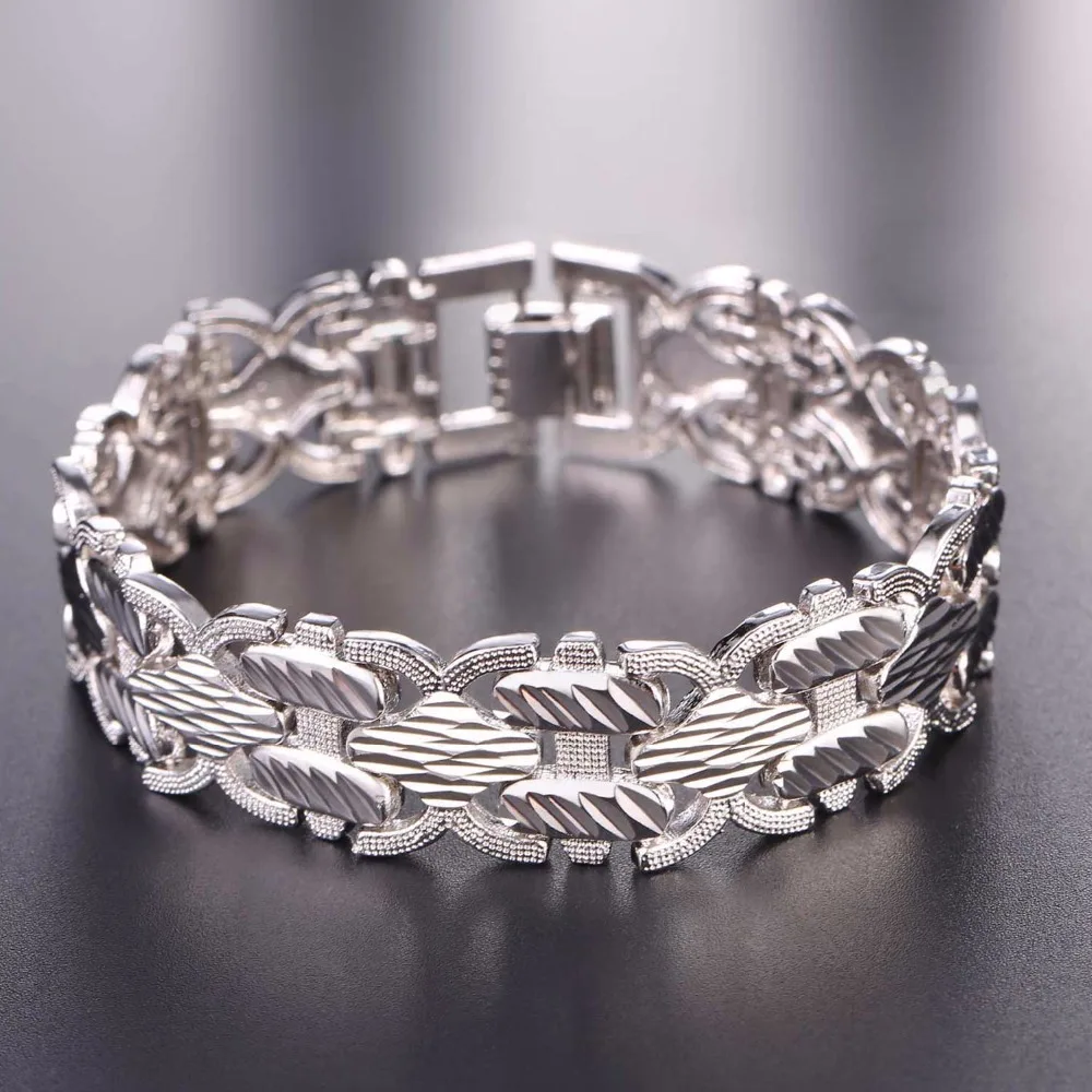 U7 Big Bracelets Bangles Silver/Gold Color Hand Chain Bracelet For Men/Women Gift Jewelry Retro New H1014