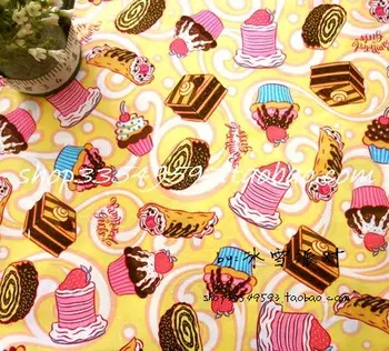 

110X100cm Cupcakes Cakes Donuts Yellow Polyester Cotton Fabric for Woman Girl Bags Curtain Table Cloth Patchwork DIY-AFCK520