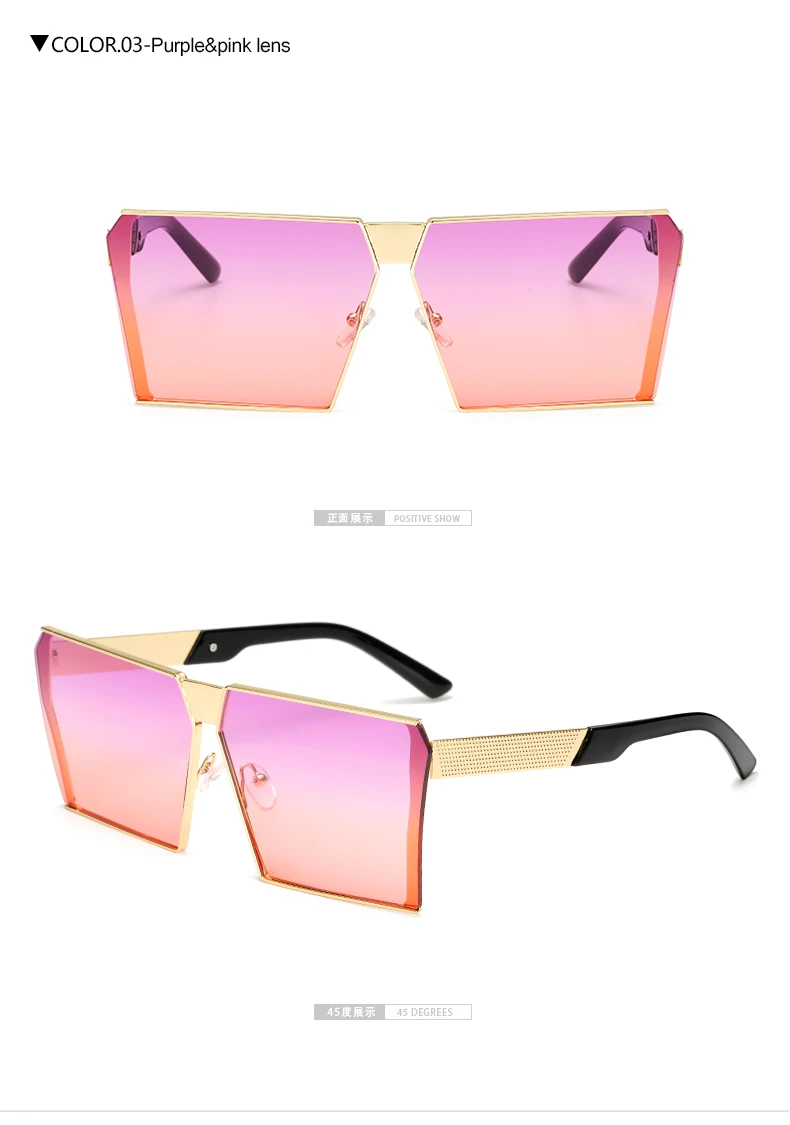 2019 Oversized Square Rimless Sunglasses Women Men Mirror Flat top Big Glasses Brand Designer Sun Glasses For Female