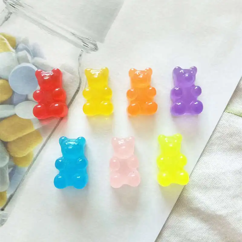 

100Pcs Resin Candy Flatback Cabochon Miniature Qq Gummy Candy Cute Bear Design Resin Sugar Dollhouse Diy